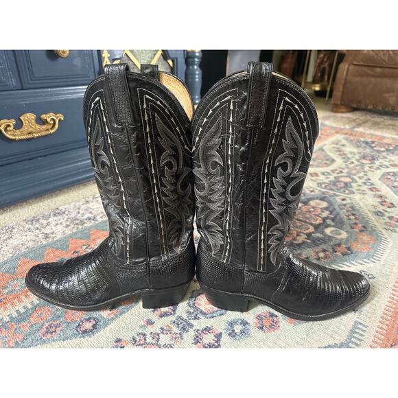 Vintage Dan Post Black Teju Lizard Men\'s Cowboy Boots USA 9.5B  Western main image 9